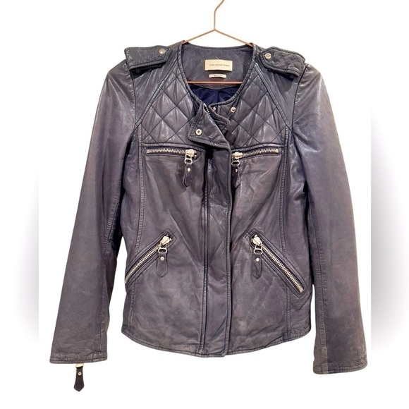 ISABEL MARANT ETOILE Kady Lambs Leather Quilted Jacket Ink Blue Navy Size 36 GUC - Picture 4 of 7